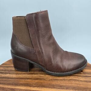 Born Chelsea Boots Women's 8.5 M Brown Leather Block Heel Side Zip Comfort